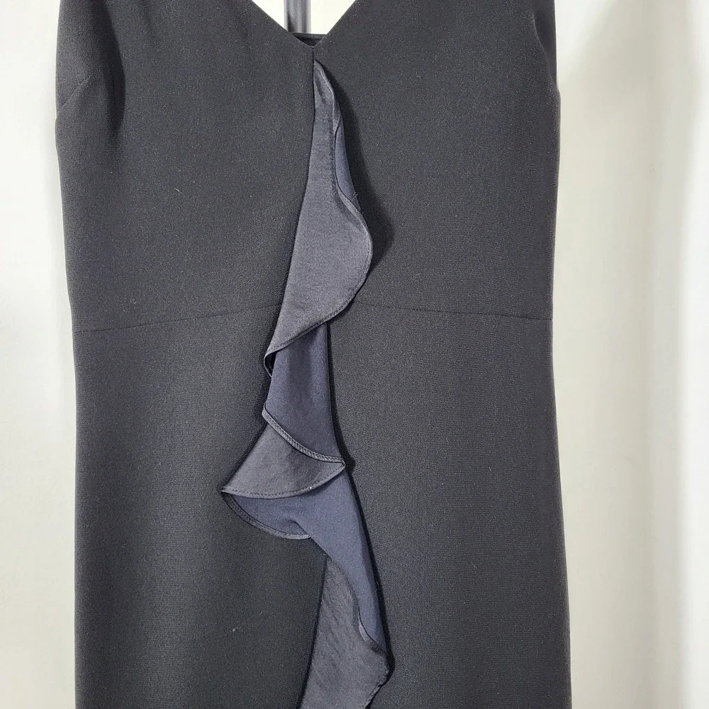 Marciano Black Ruffle Front Mini Dress Spaghetti Strap V-Neck Cocktail Size 4
